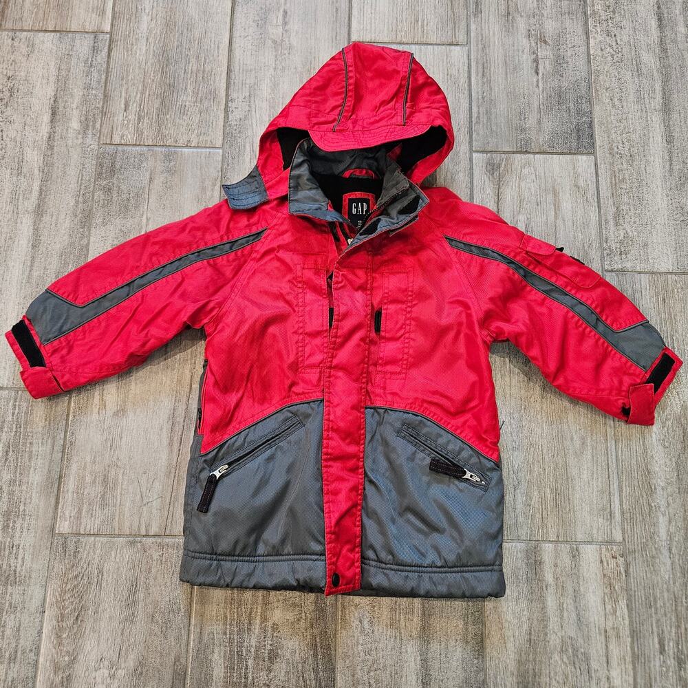 Gap Winter Jacket Boys Size XS 4 Hooded Colorblock Red Gray Coat School Play‎
